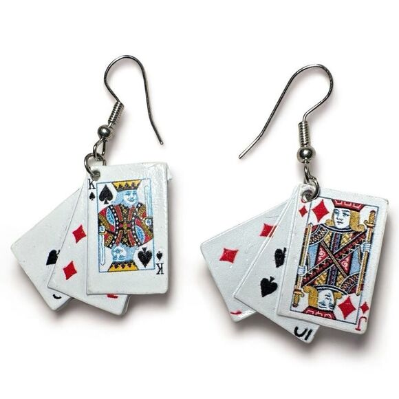 Poker Playing Cards Dangle Earrings | Fun & Unique Statement Jewelry - Picture 3 of 17